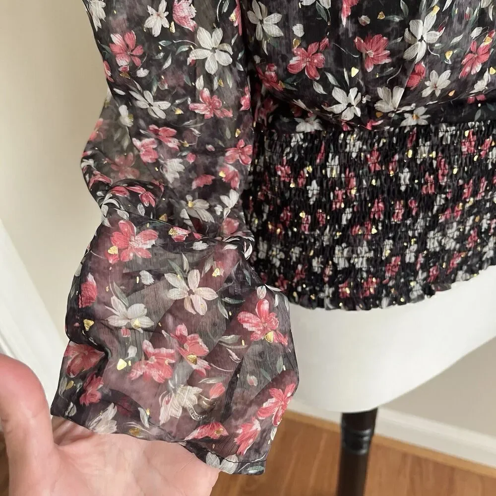 NWT ASTR Floral Top size Large Pink Gold Black glam blouse